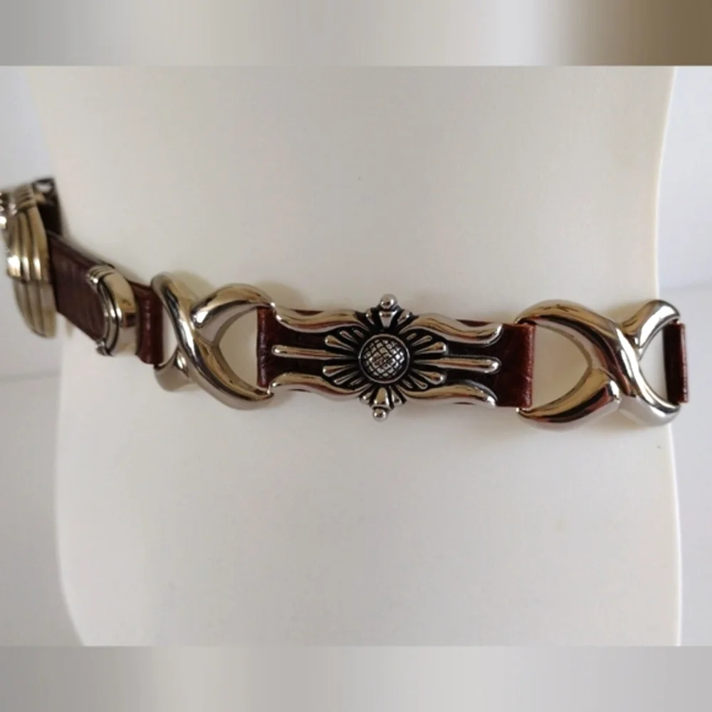 Captiva Tan Embossed Leather Decorative Heavy Silver Metal Accent Belt